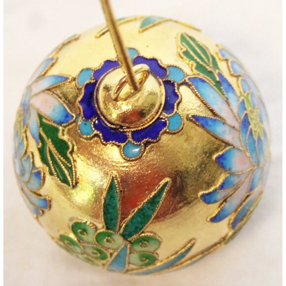 Gold Enameled Cloisonne Ball Ornament Water Lily Berries 2.5" Christmas Decor - Picture 5 of 8